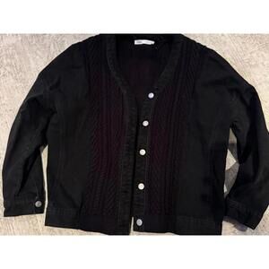 NWOT Zara Black Women's Mixed Media Denim/Knit Jacket sz L